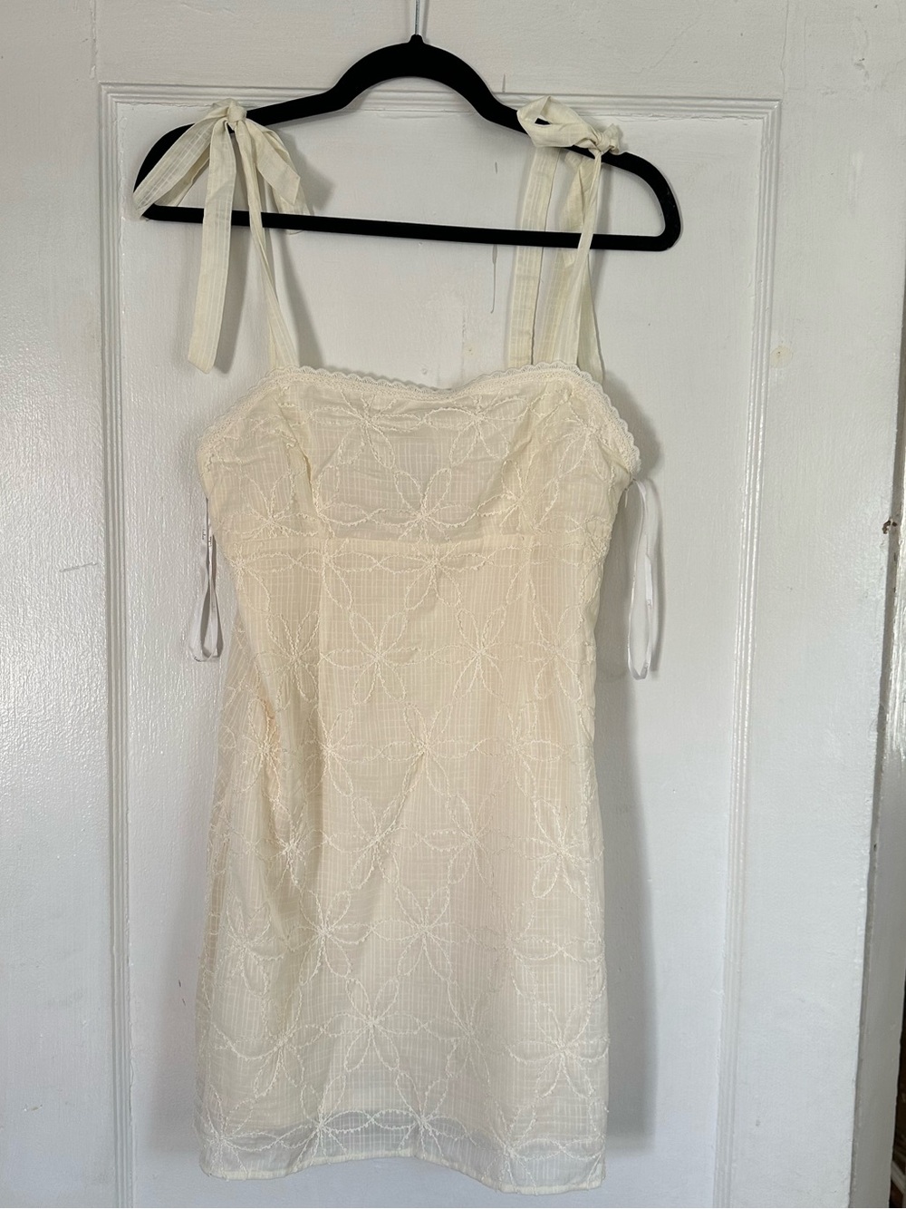 Lulus Mizuki Cream Embroidered Tie-Strap Mini dress